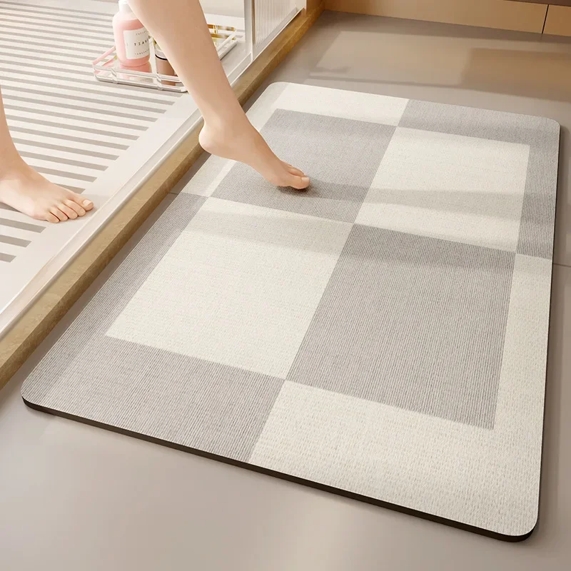 Nordic Diatom Mud Bathroom Entrance Mat Water-Absorbing Geometric Printed Foot Pad for Toilet Simple Non-Slip Floor Covering