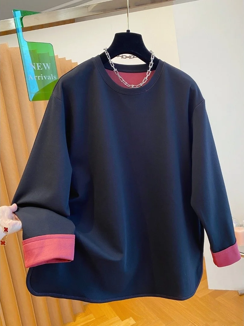 

Свободный свитшот оверсайз с круглым вырезом в корейском стиле, повседневный, для мужчин и женщин, весна-осень, однотонный