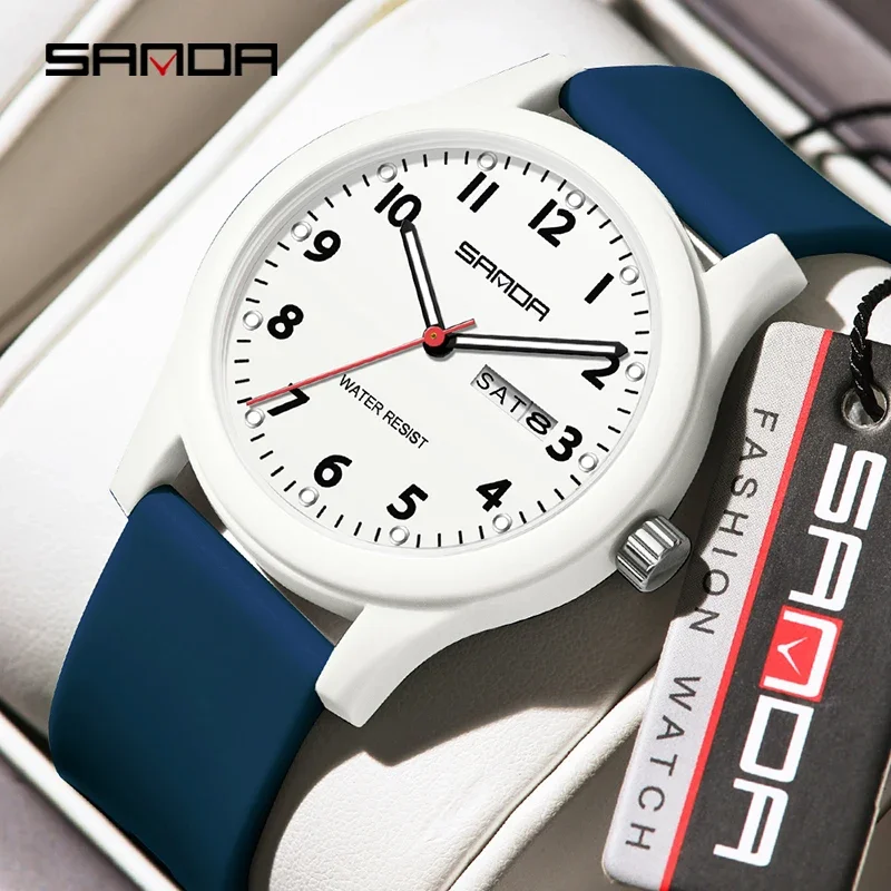 SANDA Fashion Casual Men Quartz Watch Silicone Strap Waterproof Luminous Clock Unisex Wristwatch Date Week Sport Students Watch