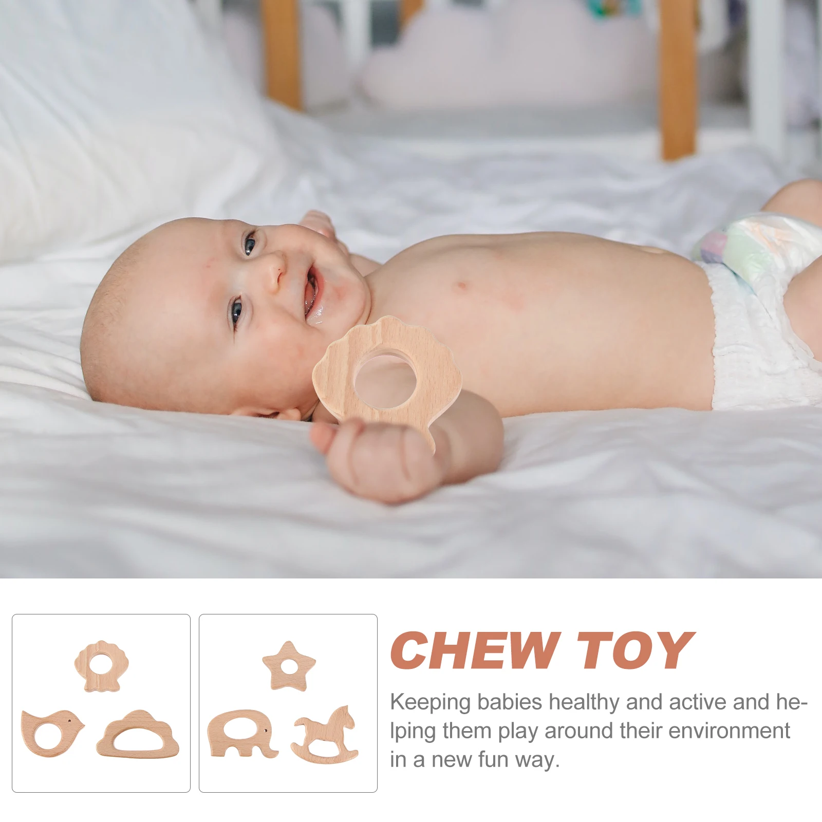 11 قطعة عضاضة خشبية قابلة للمضغ للأطفال على شكل كرتوني مقاومة للعض لطحن الأسنان وتهدئة وقت اللعب والنشاط الحسي للرضع #2