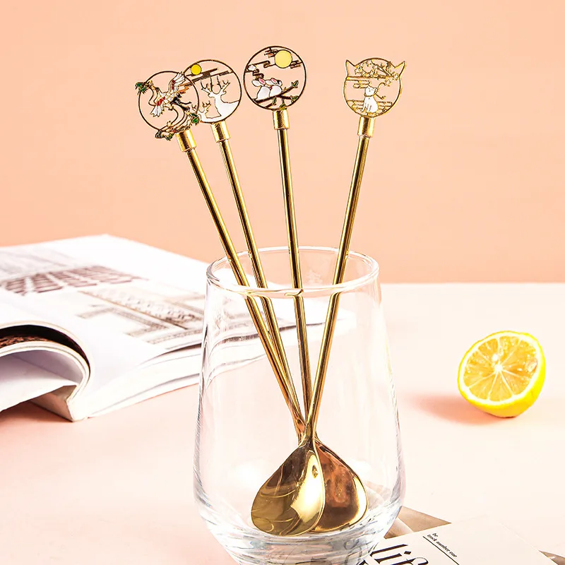 Panda Spoon Chinese Style Mixing Spoon Mid Autumn Festival Rabbit Cherry Blossom Cat Honey Ice Cream Spoon