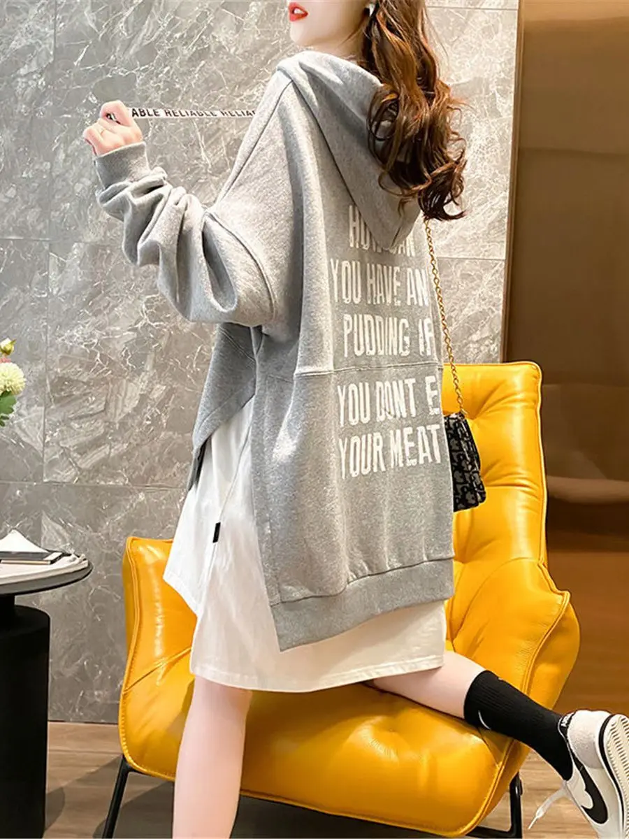 Black Letter Print Hoodie Harajuk Women Patchwork Sweatshirt Girl Ulzzang Loose Leisure Chic High Street Gothic Sweatshirt Femme