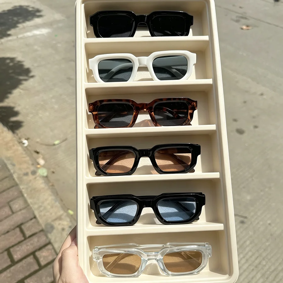 6PCS/Set Women Vintage Rectangle Frame Sunglasses Fashion Retro Sun Glasses Luxury Brand Design Glasses Eyewear Men Goggle