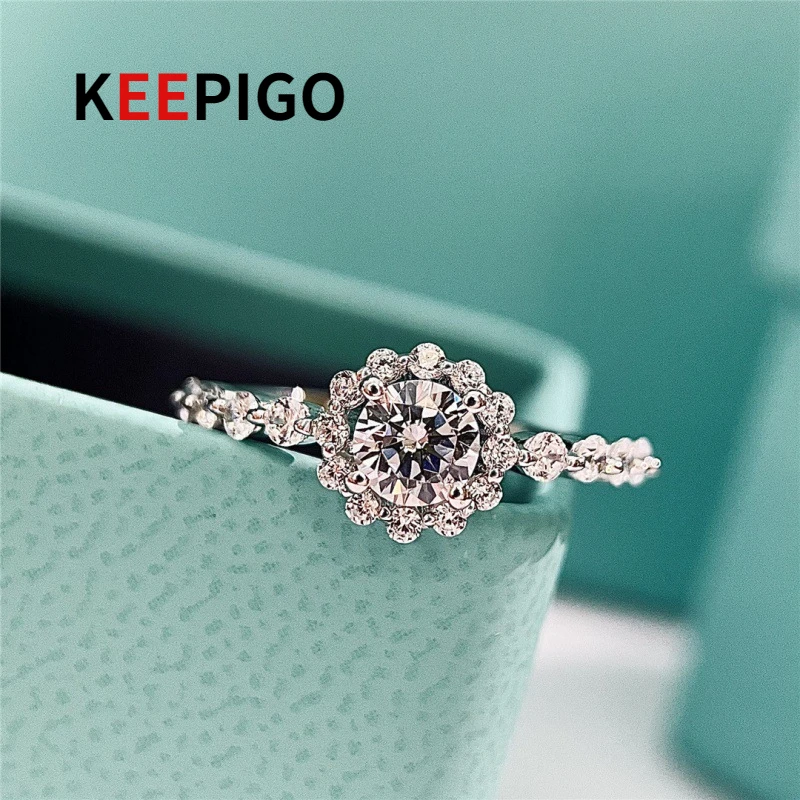 

KEEPIGO S925 Sterling Silver Fashion Diamond Ring Luxury Elegant Imitation Diamond Ring Fairy Exquisite Wedding Ring RA075