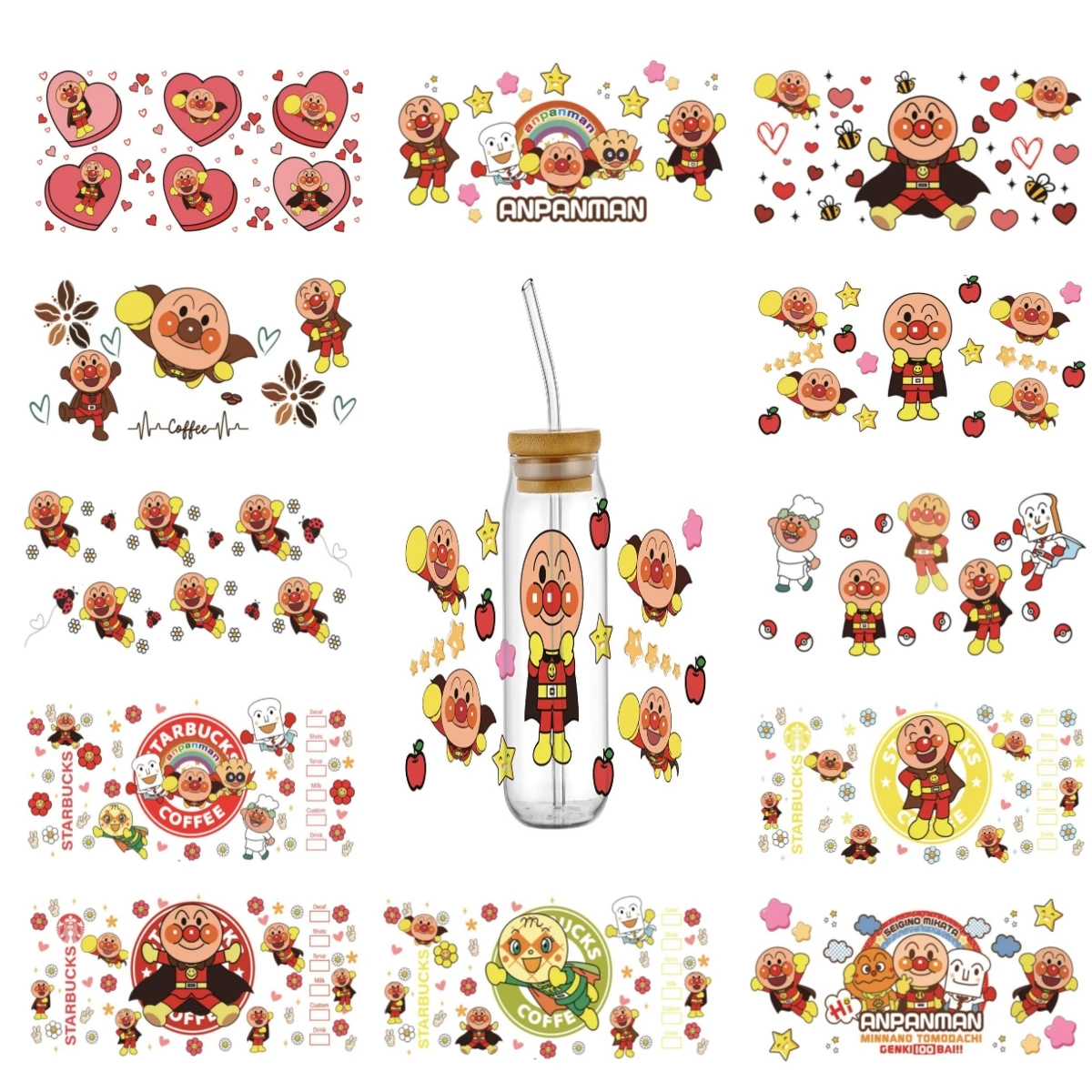 Cartoon Miniso bread man UV DTF cup wrap Transfer Glass Sticker Waterproof Transfers Decals For 16oz Glass Cup Wrap Stickers