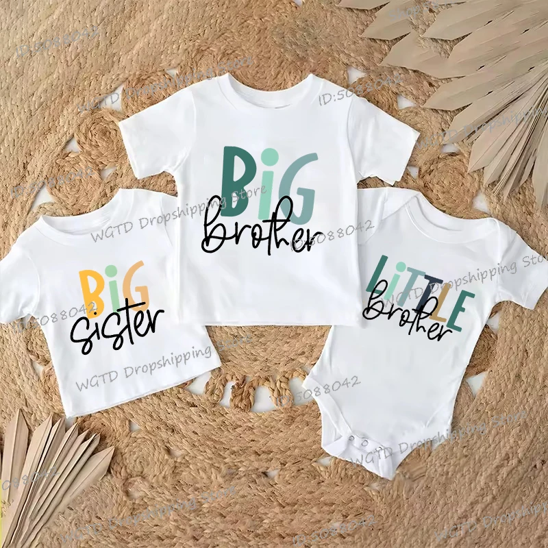 Cartoon Big Brother Big Sister Matching Shirt Fashion Sibling T-shirt Girls Boys Short Sleeve Tops Little Brother Baby Bodysuit