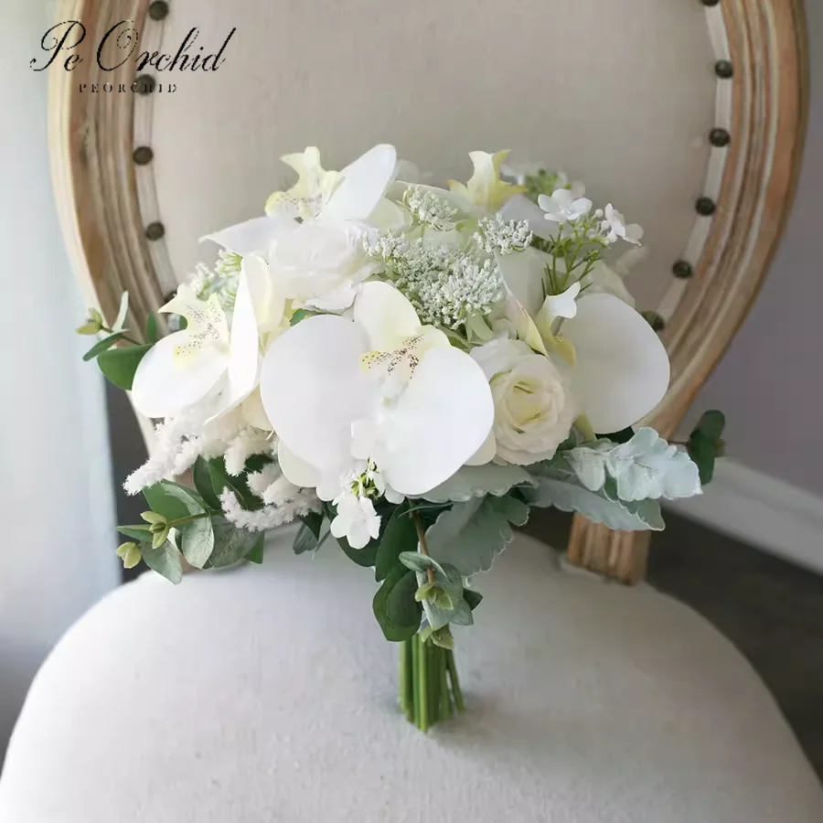 PEORCHID Ramo Artificiales Boda White Orchid Bridal Boquet For Wedding Flower Bouquet Bridesmaid Rose Bouquet Decoracions