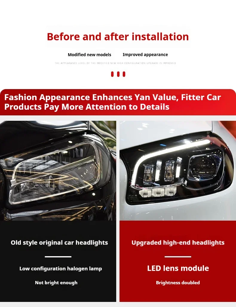 FT أضواء السيارة لمرسيدس بنز GLS X167 المصابيح الأمامية 2020-2024 LED Projetor كشافات النهار تشغيل ضوء اكسسوارات السيارات #6