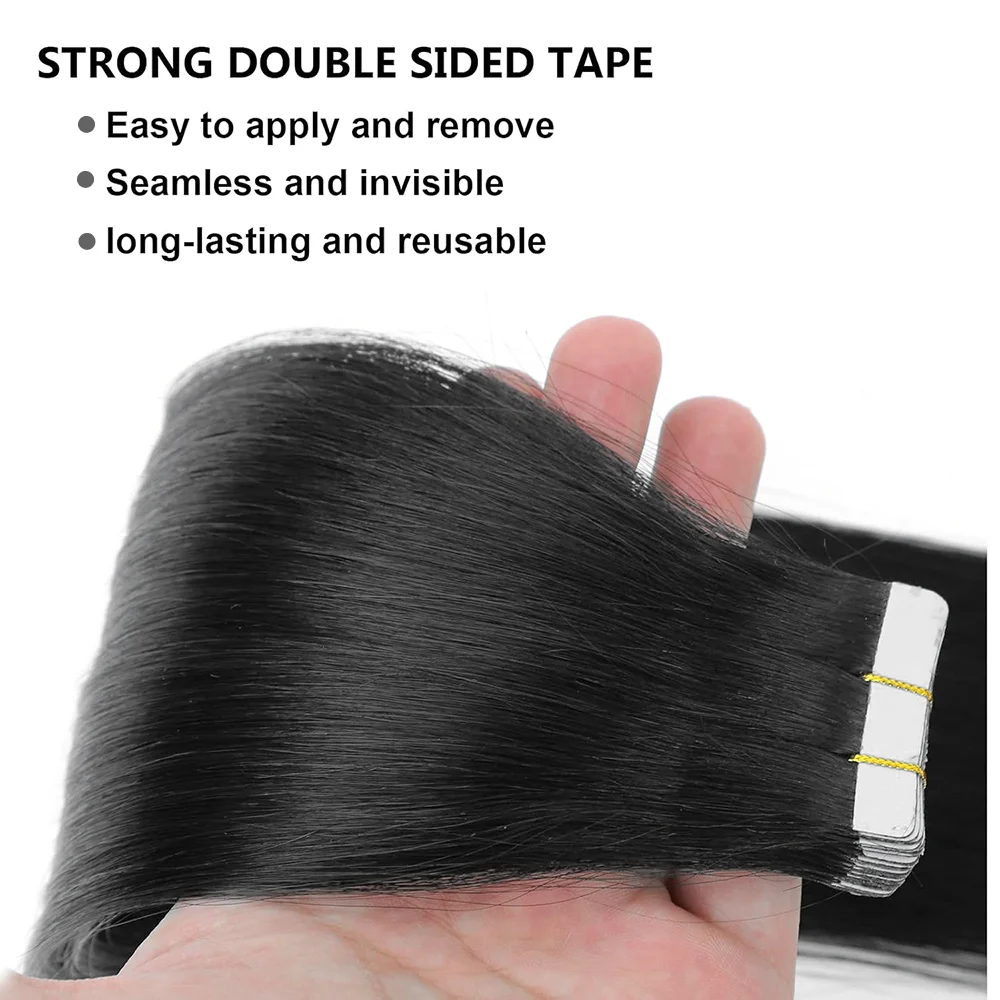 Tape In Straight Human Hair Extensions Natural Black Brazilian 100% Real Human Hair Extension Skin Weft Adhesive Invisible 20Pcs