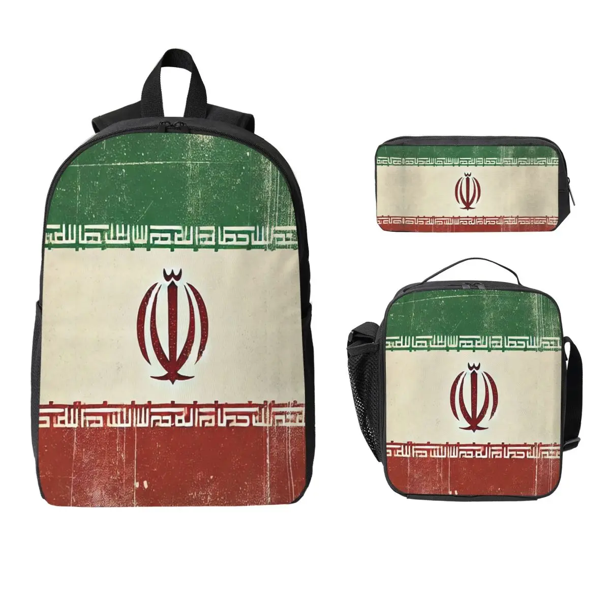

Flag Of Iran Iranian Backpack Boys Girls BookBag School Bag Computer Shoulder Bags 3ps Insulated Lunch Bag Pencil Case
