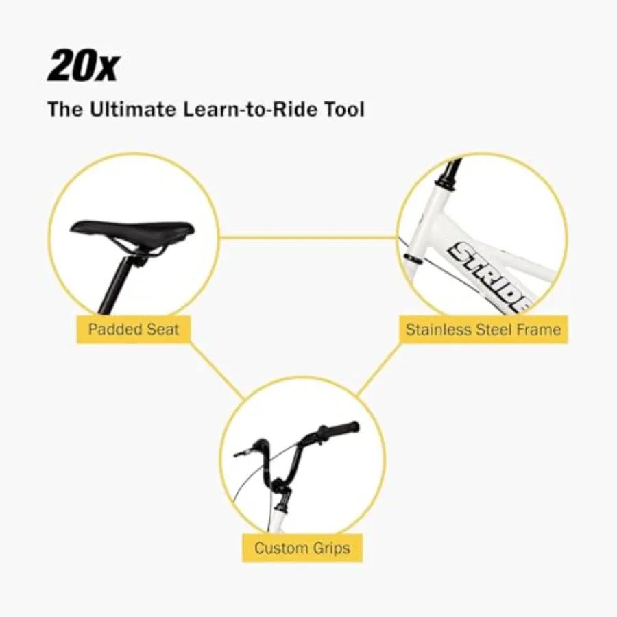 White - Learn-to-Ride Balance Bike for Ages 8+ - Includes Dual Drum Handbrakes & Kickstand - Easy Assembly & Adjustments