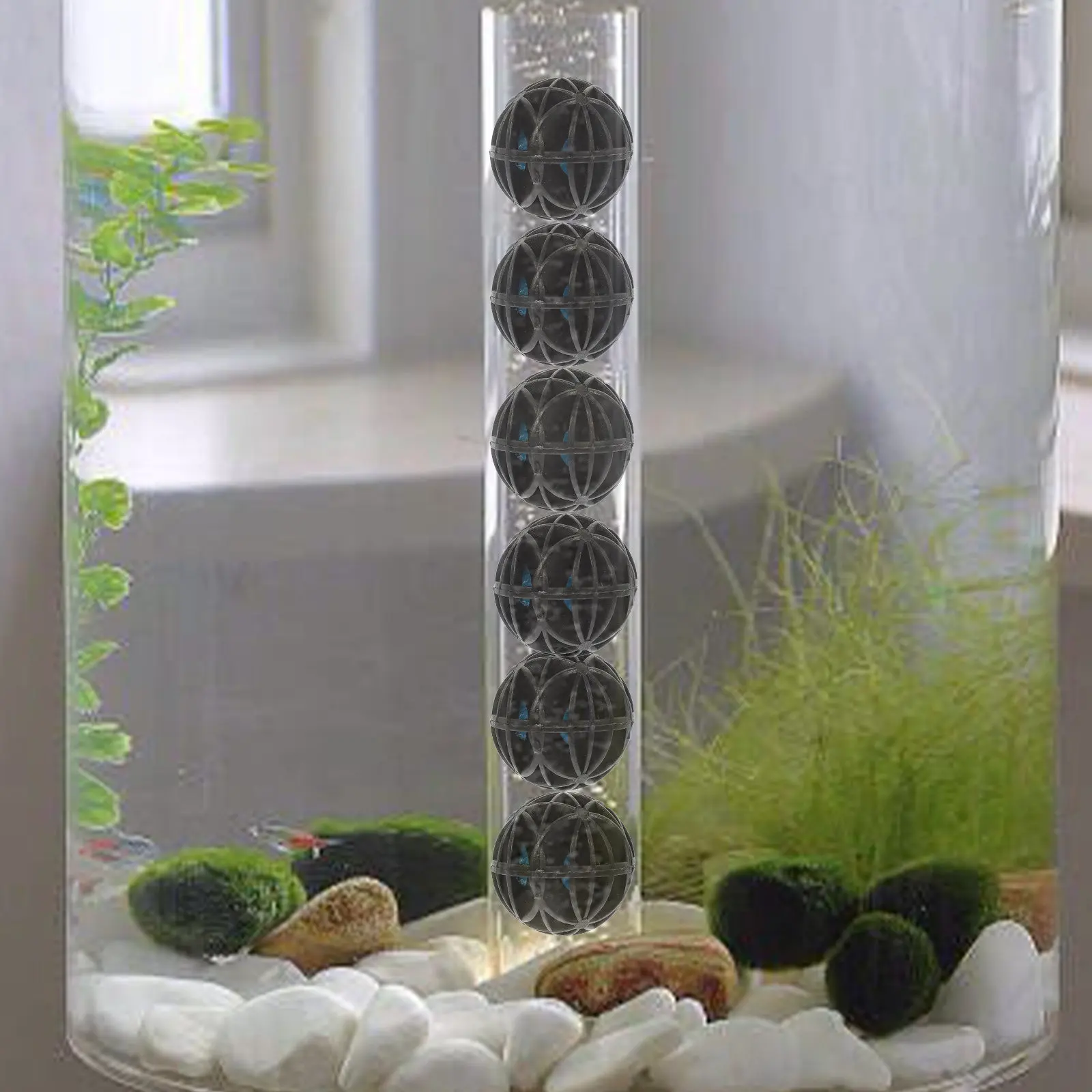 1 Bolsa de Bolas de Algas Negras, Material Filtrante Eficaz para Peceras, Filtros de Arena para Piscinas, Alta Resistencia, No se Deforman, Lavables y Reutilizables