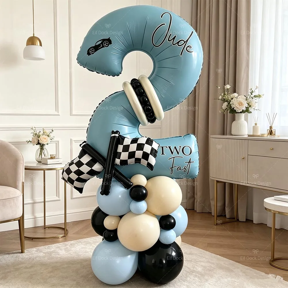 1 ensemble de ballons à carreaux noirs et blancs Racing, ballons numérotés de 40 pouces, décoration de fête d'anniversaire pour garçon sur le thème des voitures de course, cadeau de fête prénatale