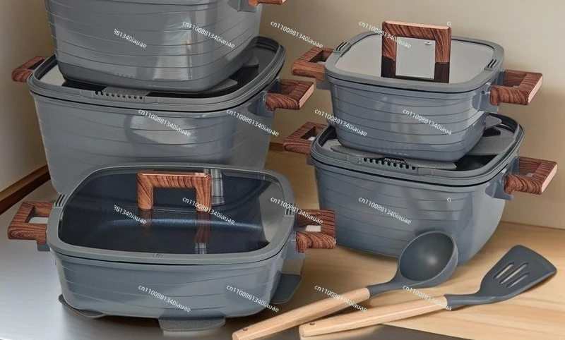 Die-casting Square Soup Pot Set 15-piece Set, Bottom Covering, Non-stick Electromagnetic Heat Conduction