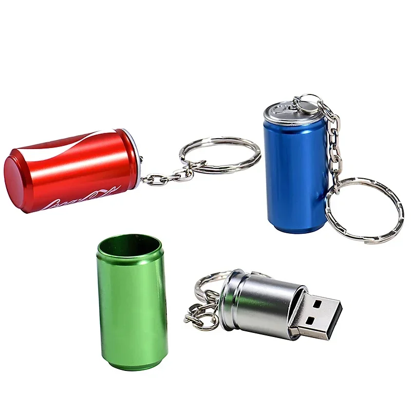 Unidad Flash USB Creative Coke con cremallera y latas superiores, 128GB con llavero, unidad de bolígrafo portátil de 64GB, memoria de capacidad