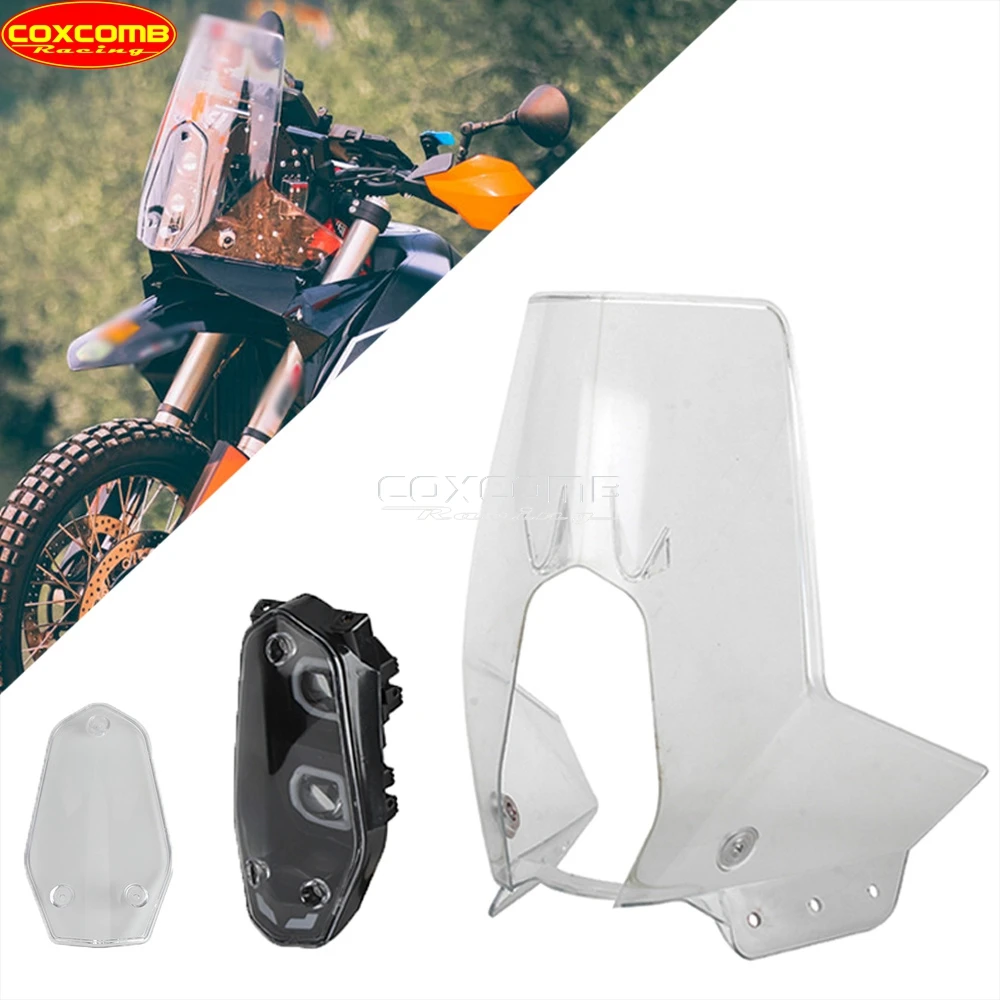 Front LED Headlight For ENDURO 690 RALLY 790/890 ADVENTURE-R EXC BAJA FE BAJA Headlamp Cover Dirt Bike Windshield Windscreen PC