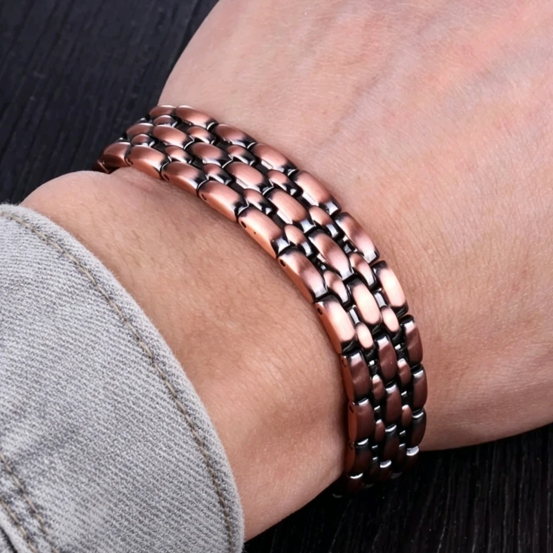 Luxury Pure Copper Bio Magnetic Bracelet for Men, Health Energy Anti Fatigue Bangle, Anti Radiation Healing Jewelry Gift
