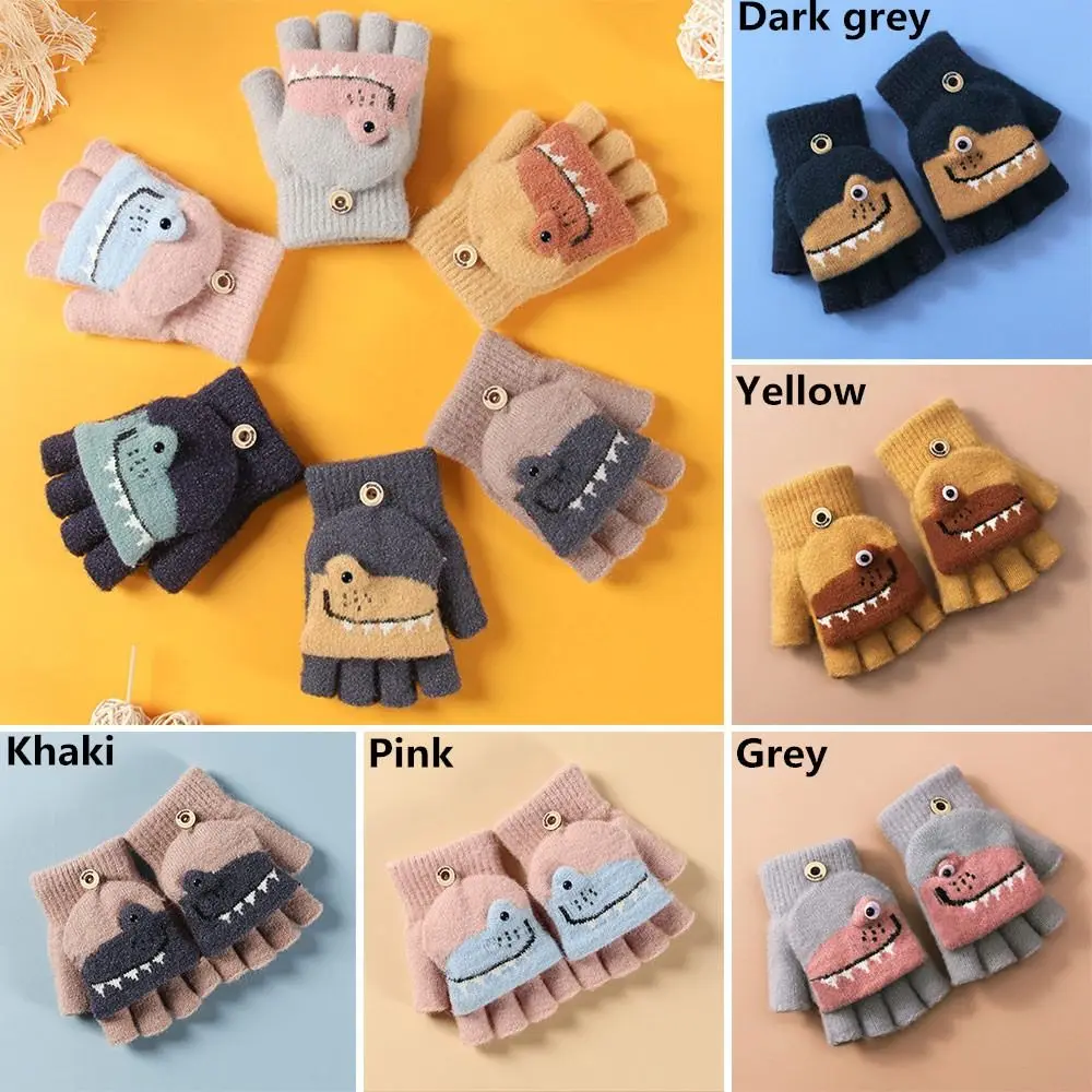 Winter Soft Plush Children Cute Thick Warm Knitted Mittens Kids GlovesFor 5-12 Years Old