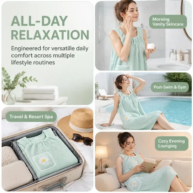Women Wearable Bath Wrap Towel Long Washable Bathroom Bathrobe Attractive Color, Easy To Put On And Take Off