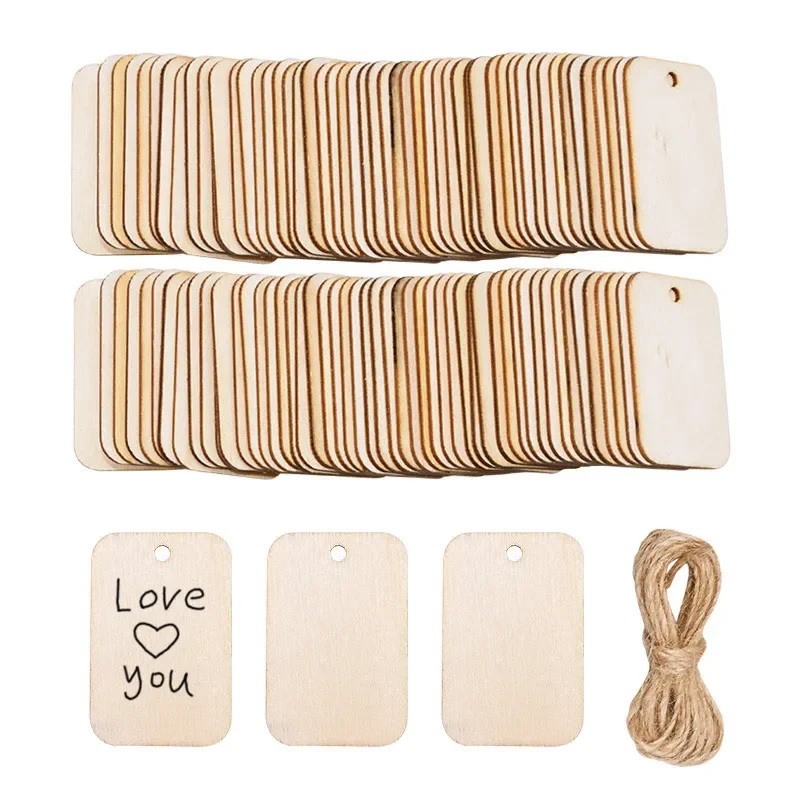 25/50/100Pcs Unfinished Wood Slice Gift Tags Blank Wooden Hanging Label with Rope for Wedding Party Decor DIY Bookmark Crafts