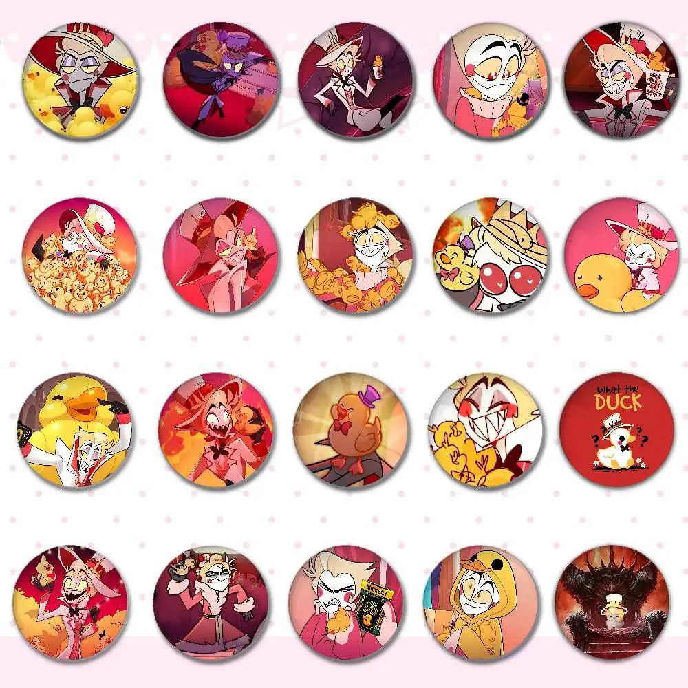 Funny L-Lucifer Alastor Duckies Badges Round Brooch Cute Cartoon Idol Cosplay Badges DIY Backpack Clothing Jewelry Pins