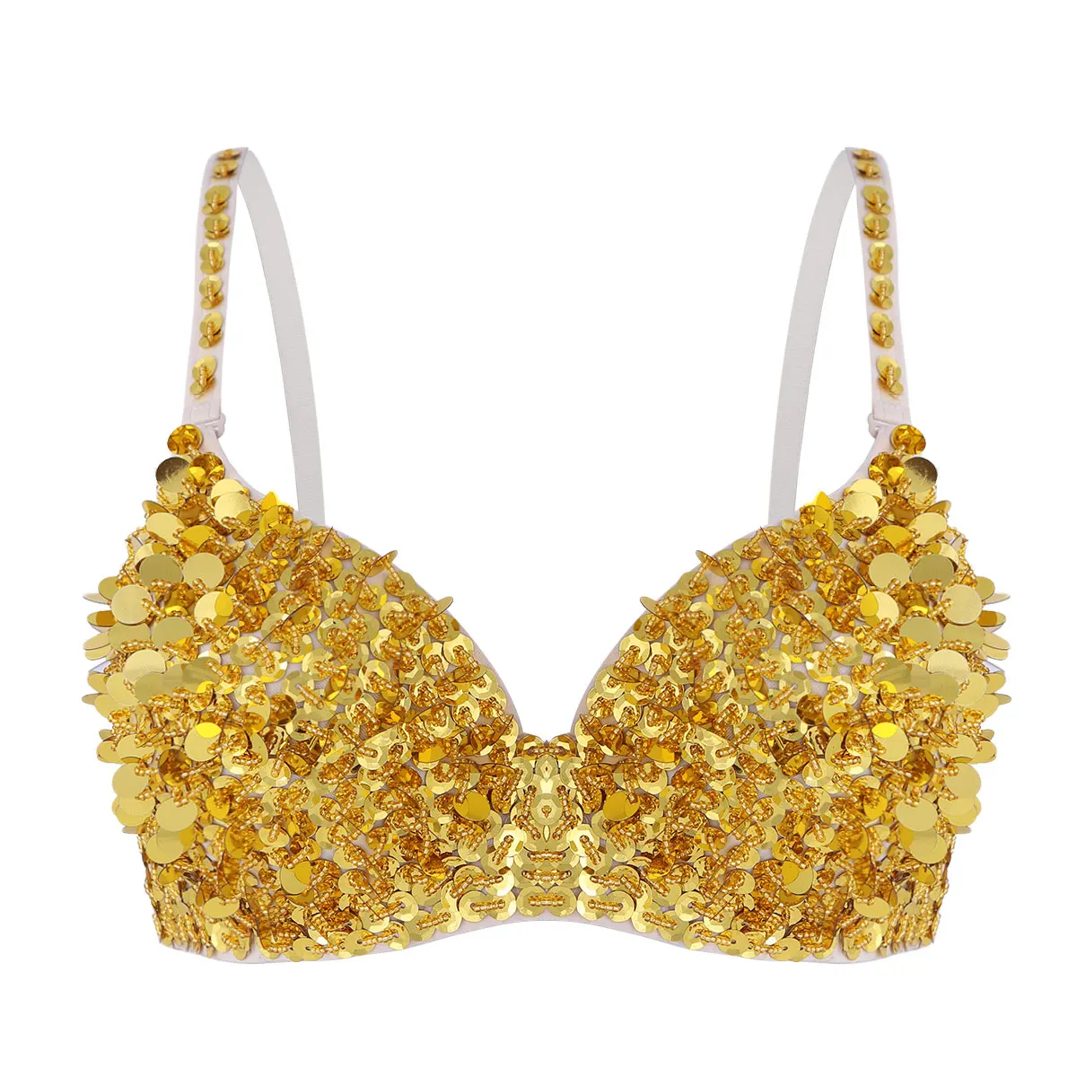 

Womens Bra Top for Belly Dancing Sparkle Sequin Beading Padded Bra Top Belly Dance Tops Performance Costumes Rave Party Clubwear
