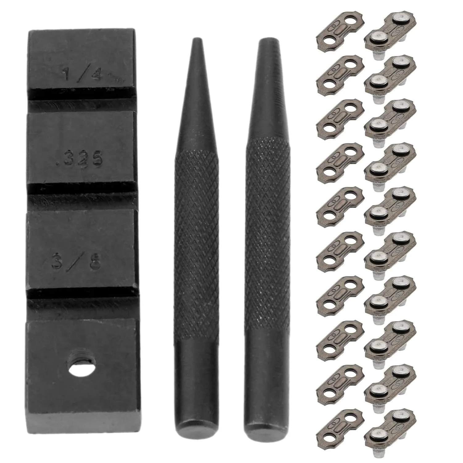 3Pcs Pocket Chainsaw Breaker Mending Tool Set with 10 Sets 3/8'' Chain Joiner Link Repairing Preset Straps Joining 050&058 Chain