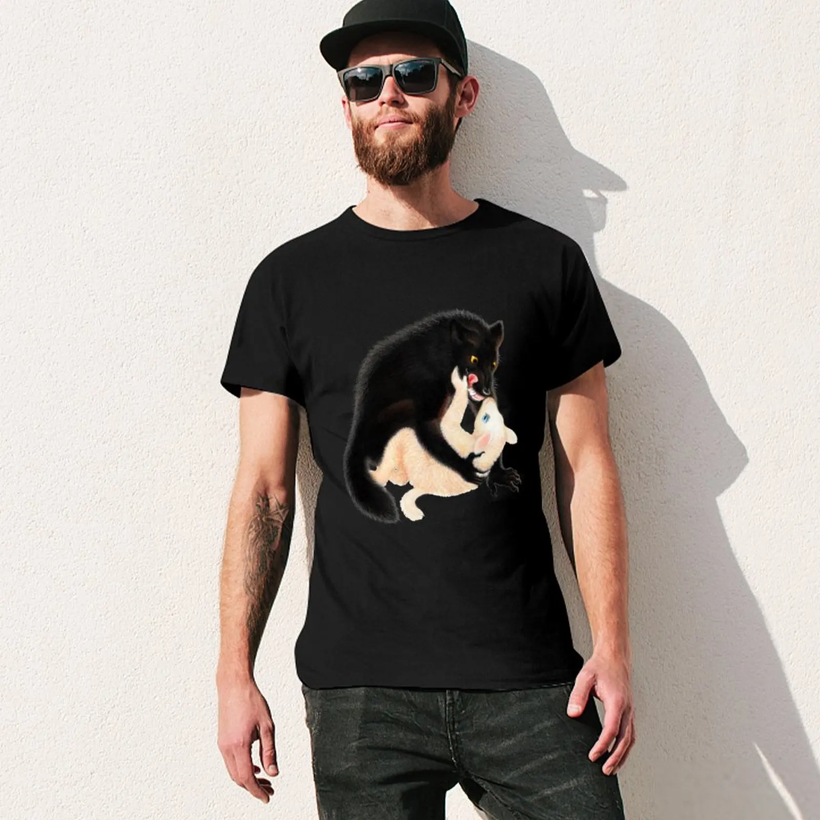 تي شيرت The Hunger (بدون خلفية) للأولاد مطبوع عليه حيوانات تي شيرت مخصص أشياء رخيصة تي شيرت جرافيك عتيق مصمم تي شيرت للرجال