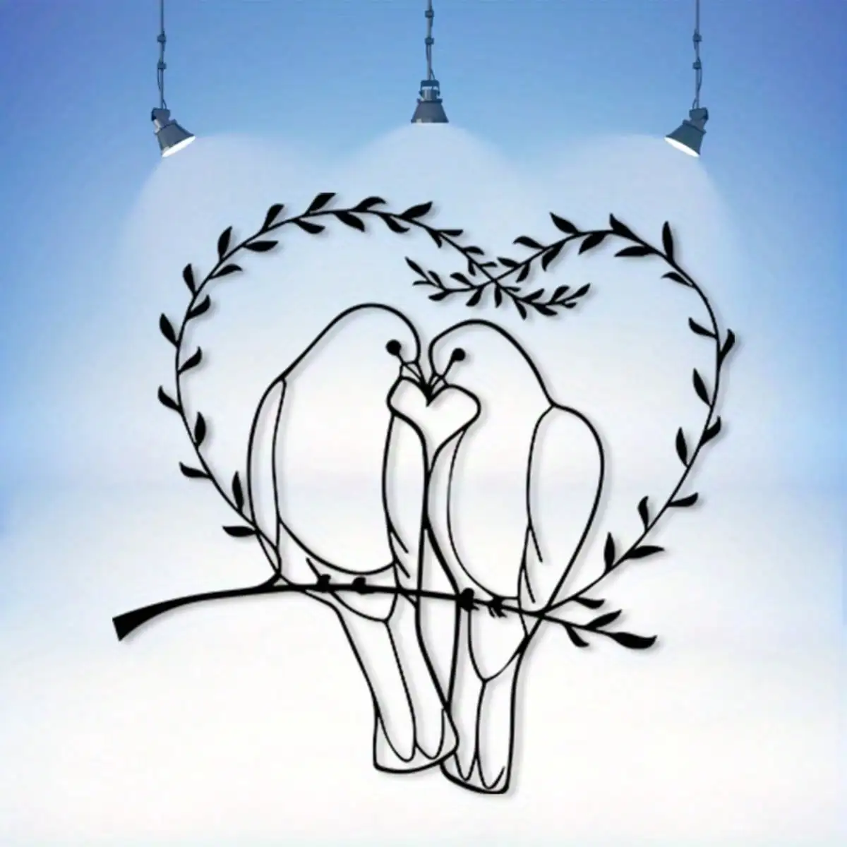 Vintage Love Theme Dove Heart Wreath Metal Wall Art 2D Flat Laser Cut Rust-Resistant Iron Sculpture for Bedroom