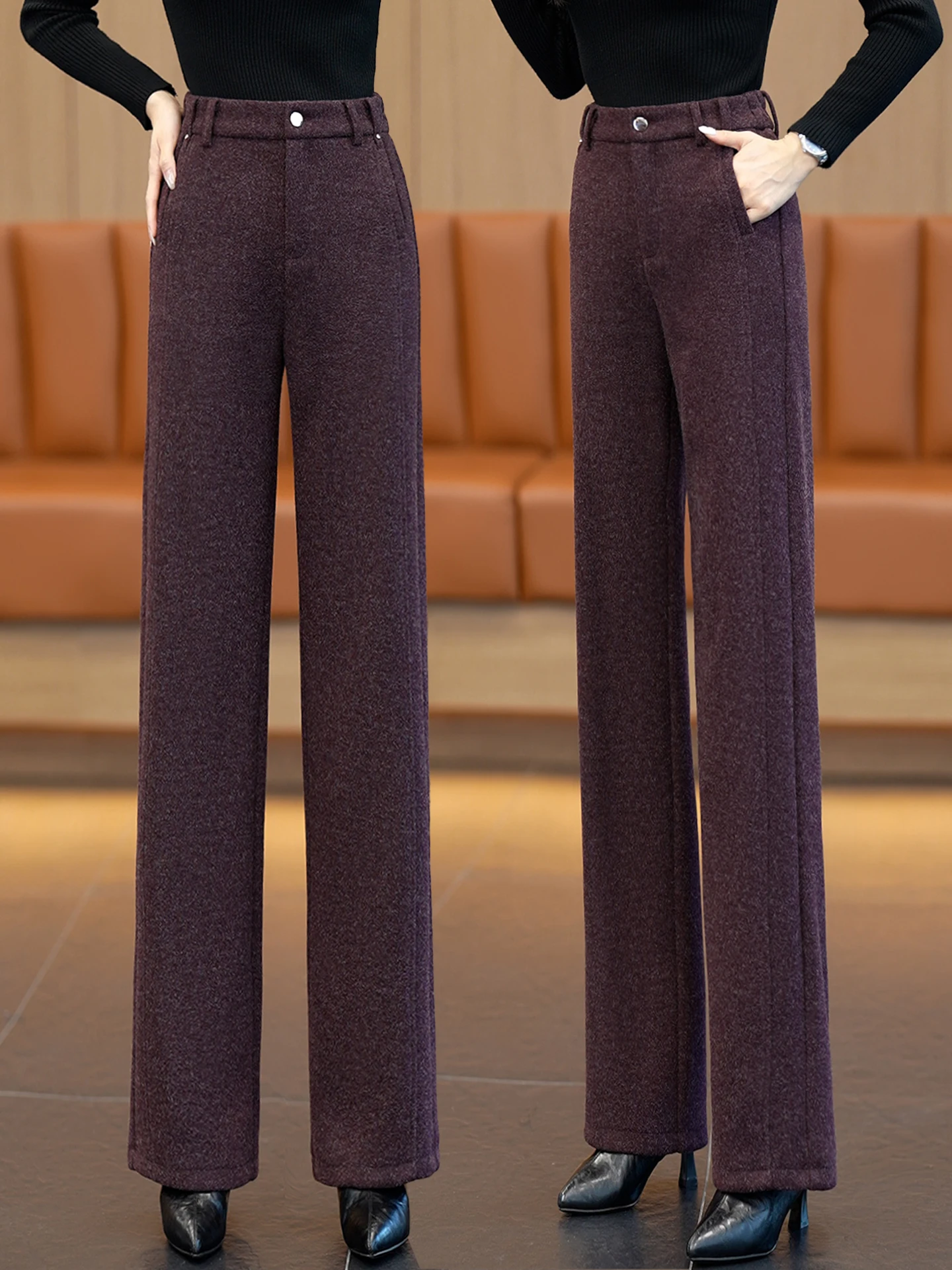 High Waist Woolen Straight Leg Suit Pants Women's Autumn Winter Casual Trousers Slimming Wide Leg Pants Draping Effect