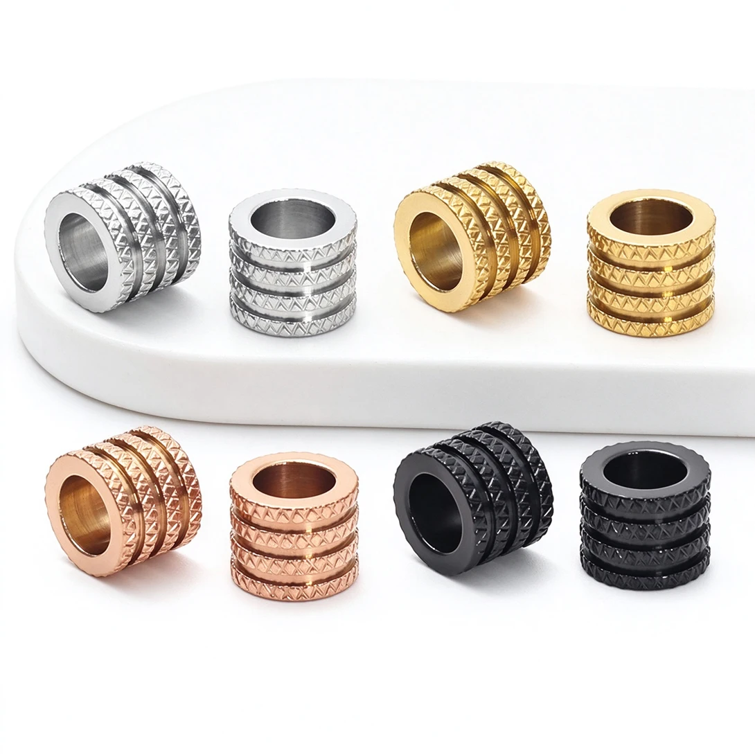 70Pcs Stainless Steel Grooved Spacer Beads Diamond Pattern 6MM Hole Beads For DIY Bracelet Necklace Paracord Jewelry Making Part