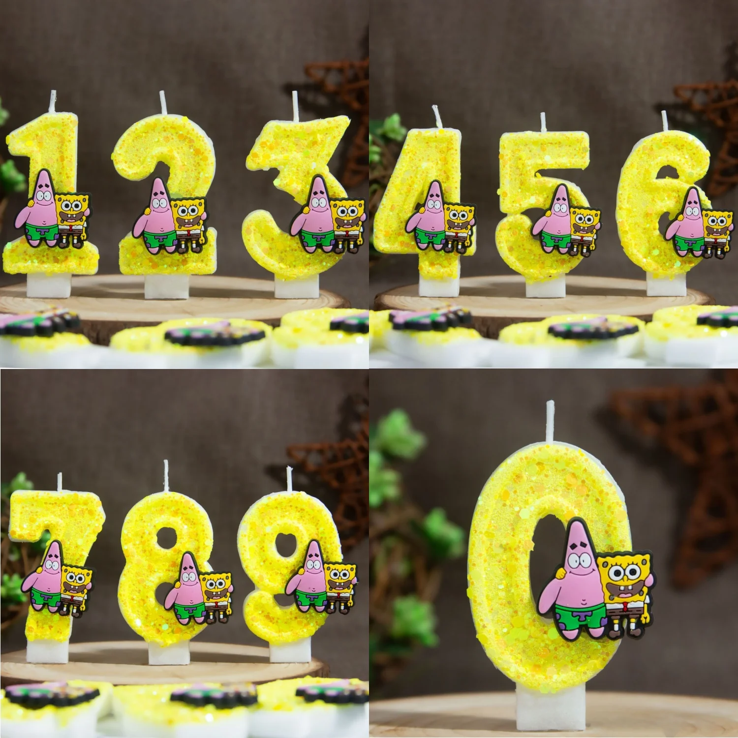 SpongeBob Schwammkopf Nummerierte Geburtstagskerze 0-9 Glitzer-Ziffern Tortendekoration für Partys