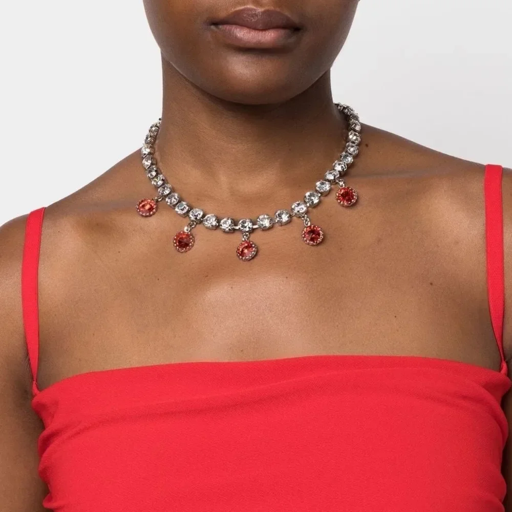 Collar de lujo de rubí y cristal de cereza de diseñador para mujer, joyería de alta calidad europea y americana, tendencia de pasarela