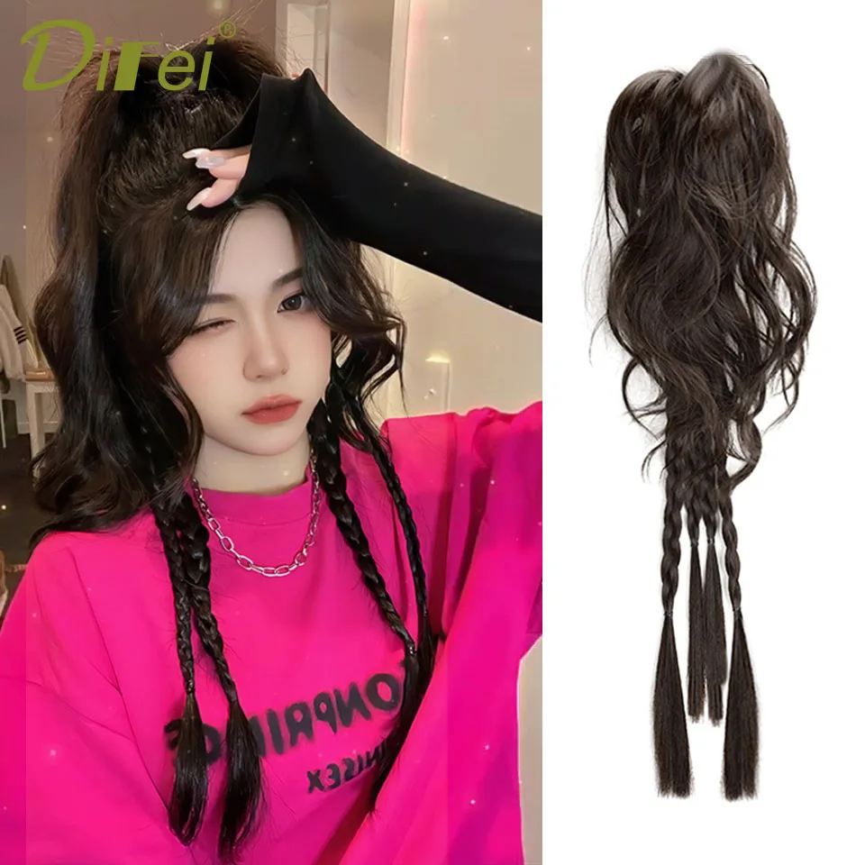 DIFEI Boxing Braid High Ponytail Synthetic Wig Female Millennium Spice Girl High Ponytail Boxing Braid Wig Half Ponytail Wig