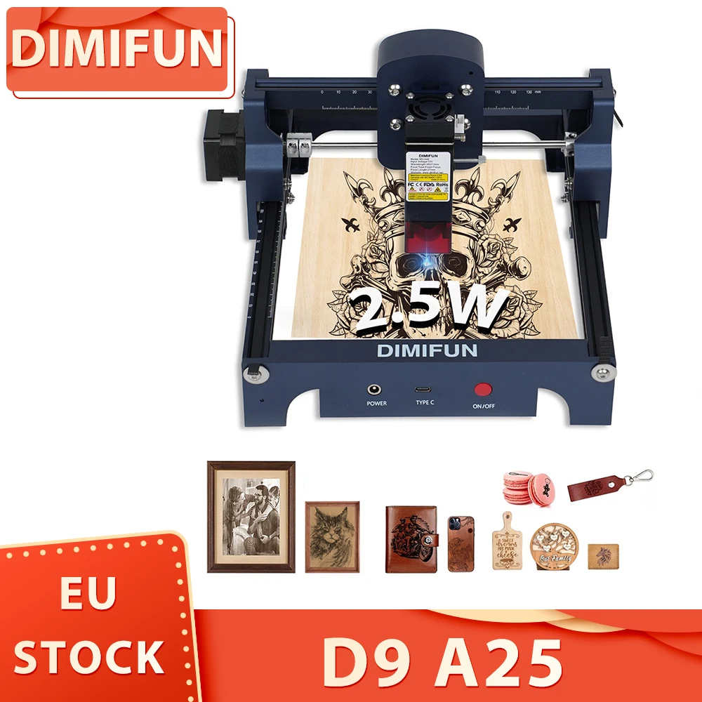 DIMIFUN D9 A25 2.5W Portable Laser Engraving Machine, Eye Protection, 10000mm/min Speed, 0.06mm Spot, 130*130mm, Noise Reduction