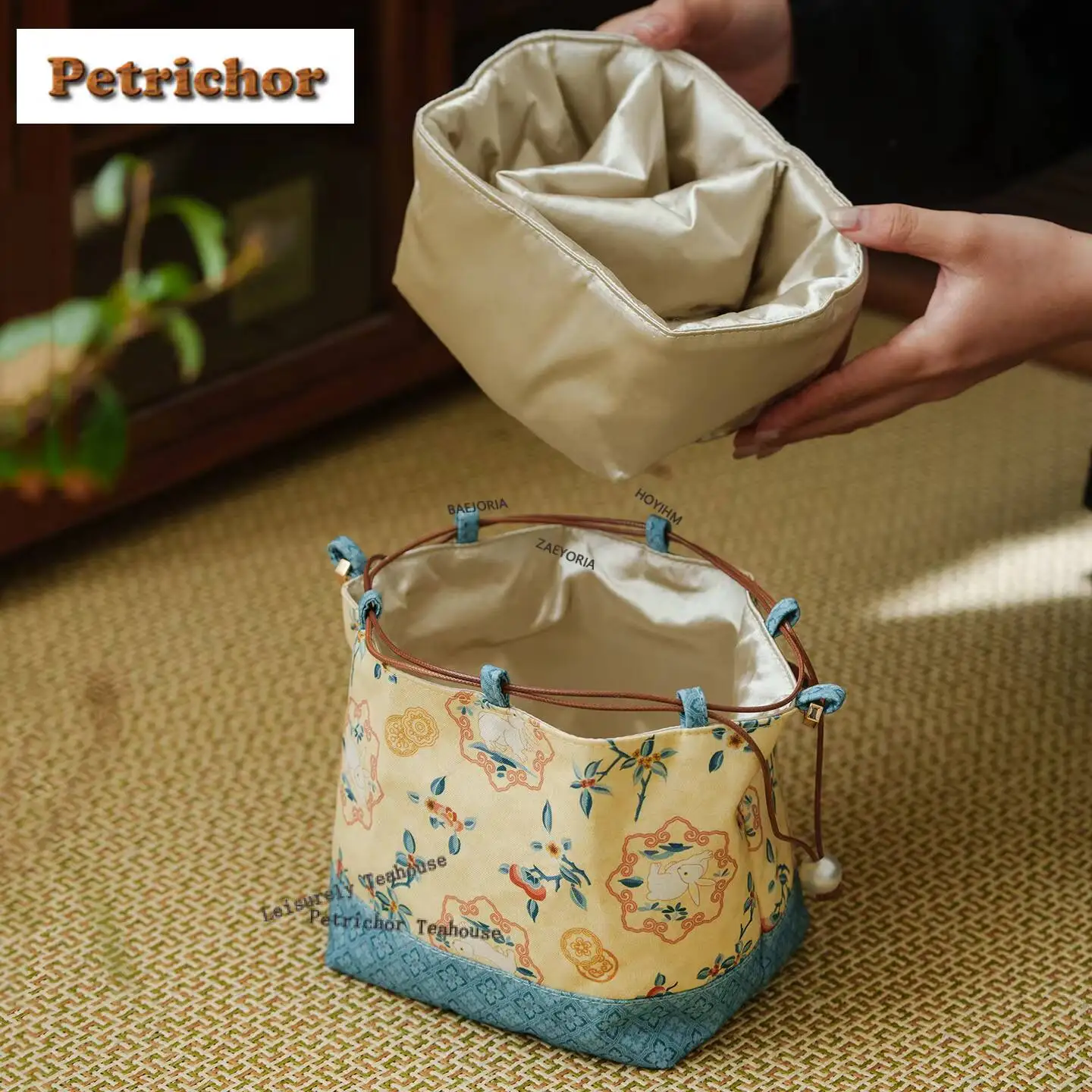 Osmanthus Jade Rabbit Cotton Cloth Drawstring Tea Cozies Luxury Tea Cozy For Teapot Portable Bag Travel Tea Set Bag Tea Ceremony view 2