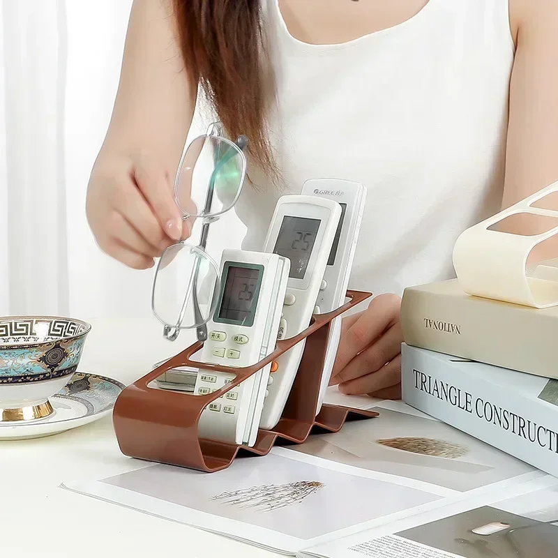 4-Grid Storage Rack Tv Air Conditioning Remote Control Stand Holder Desktop Shelf Sundries Organizer Home Office Storage Holders