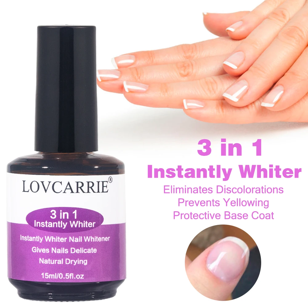 LOVCARRIE 3 IN 1 Instantly Nail Whiter Strengthener Natural Dry Protective Base Coat 15ML Repair Brightening Nail Art Treatment