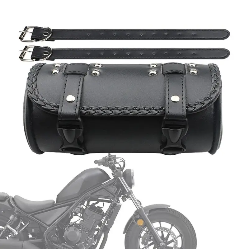 Motorcycle Tool Bag Tool Bag Motorcycle Side Bag PU Leather Bag Waterproof Large Capacity Vintage Bag For Motorcycle Front Fork