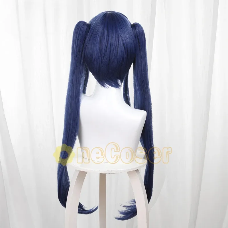 Peluca de Cosplay de Wendy Marvell, tatuaje de cola de Hada de Anime, pegatina Sky Dragon Slayer, pelo de cola de caballo azul resistente al calor + gorro de peluca