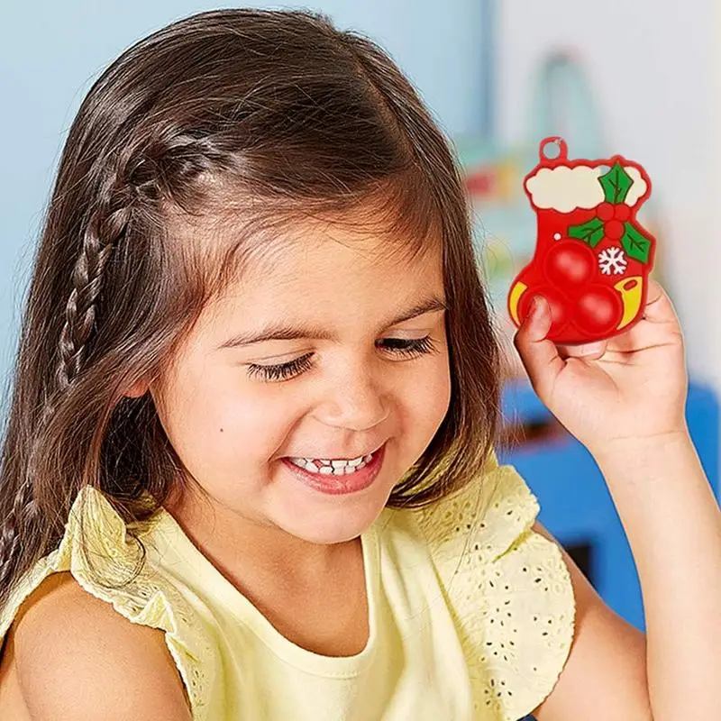 크리스마스 테마 가방 펜던트 휴대폰 참 팝 버블 게임 지갑 참 실리콘 키체인 선물, 스트레스 해소 키링 장난감