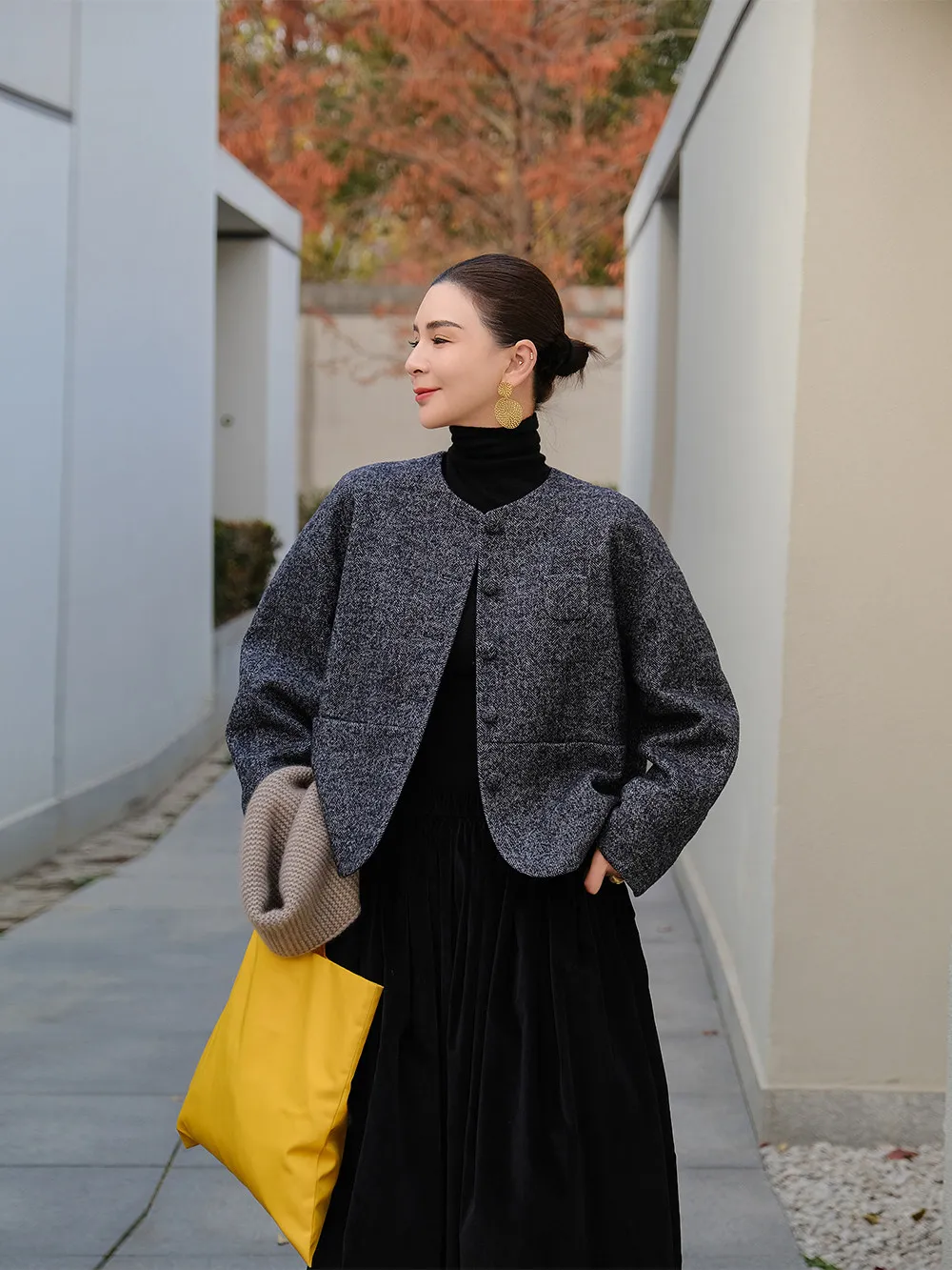 

Теплое шерстяное пальто для женщин: новая зимняя модная верхняя одежда из смесовой ткани с клетчатым узором для повседневной носки