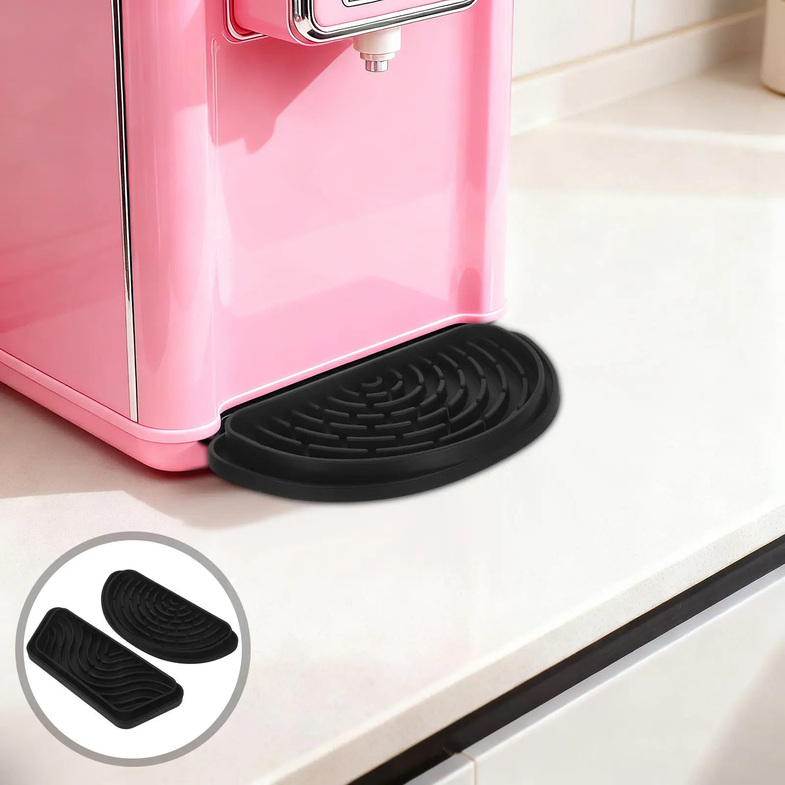2Pcs Fridge Water Dispenser Drip Mat Cuttable Silicone Non-Slip Tray Semi-Circular Trapezoid Refrigerator Water Catcher Pan