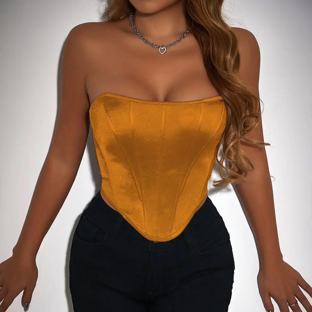 

Gloss Top Strapless Diamond Belly Button Backless Fishbone Waist Wrapped Chest Small Vest for Women European And American Style