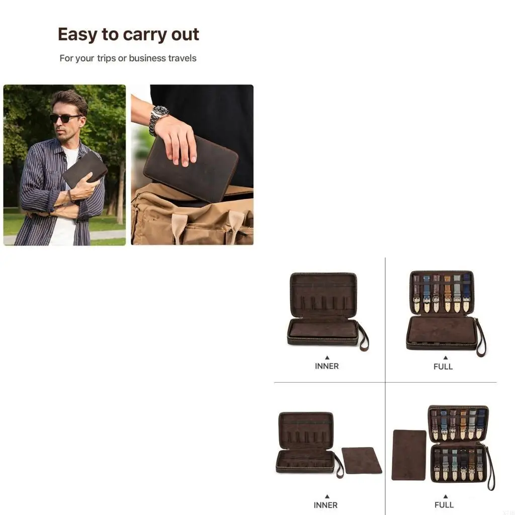 

PU Leather Case For 12 Watch Straps Protector With Detachable Wrist Strap