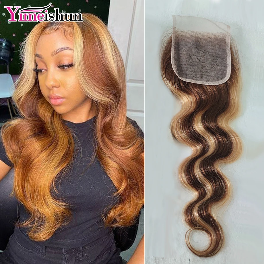 Bloode Human Hair Closures Only Wet And Wavy 4x4 Body Wave 613 Human Hair Lace Closure Ombre 1B 99J Red Pre Plucked Lace Closure