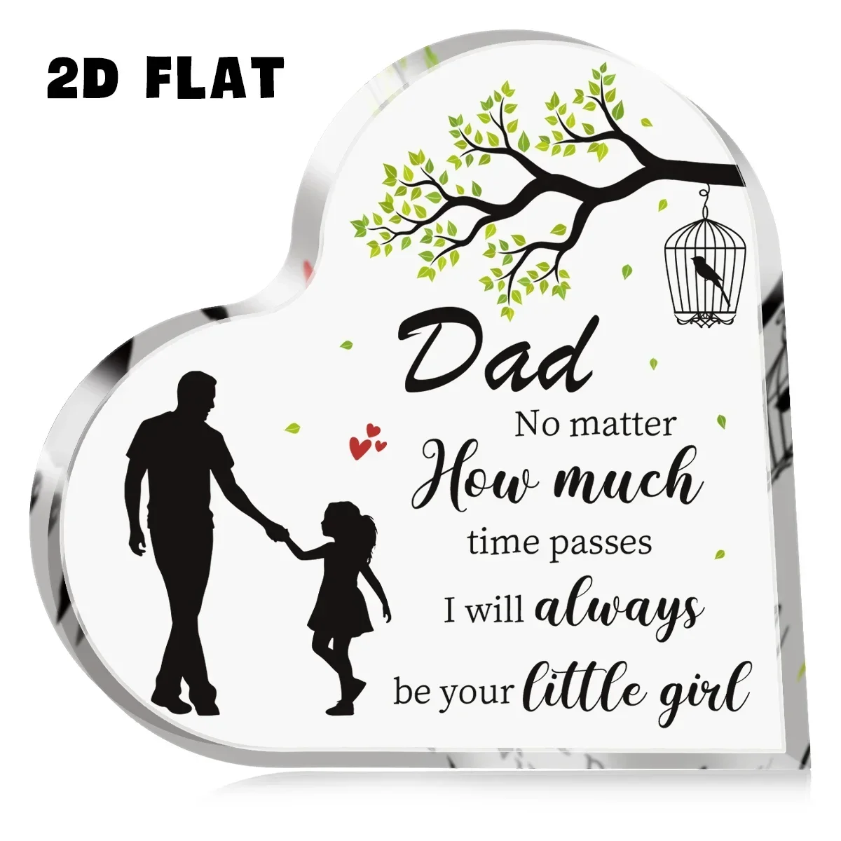 Tree Birdcage Father Daughter Hand In Hand Heart Shaped Acrylic Plaque Dad And Daughter Silhouette Desk Ornament Father's Day Gift
