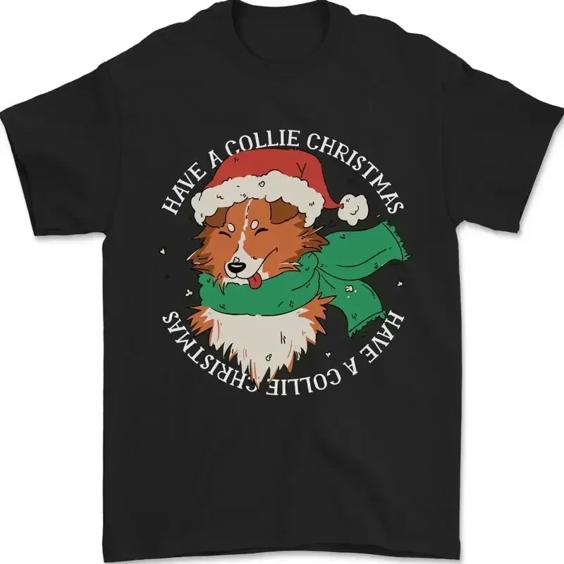 Mens Christmas Xmas Dog Collie T-Shirt Rough 100% Cotton