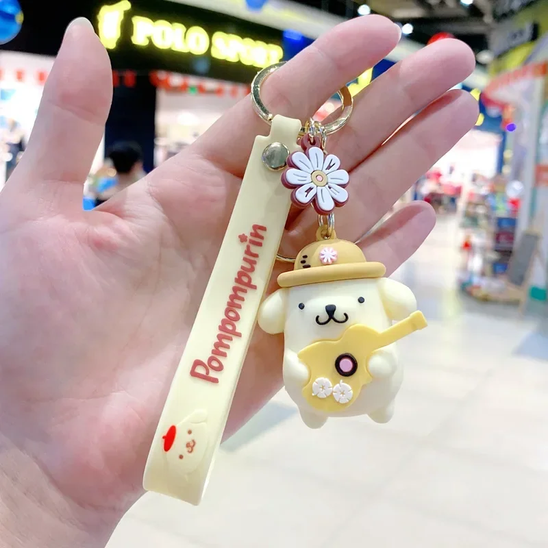 New Cute Sanrio Cinnamoroll Melody Pochacco Pom Pom Purin Keychain Cartoon Key Ring Couple Bag Pendant Small Gift