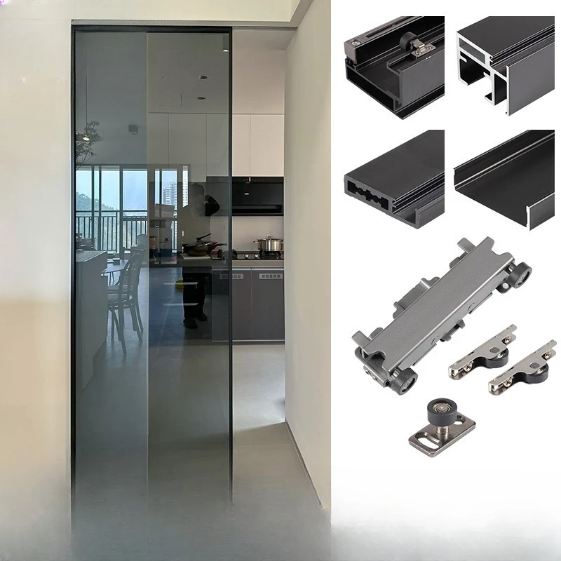 

Aluminum frame door hardware through top two-way buffer sliding door hanging sliding trackless translation door full set